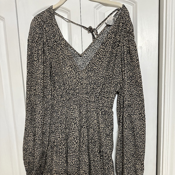 a new day Dresses & Skirts - A New Day Women's Balloon Long Sleeve Tiered Midi Dress Brown Leopard Print S